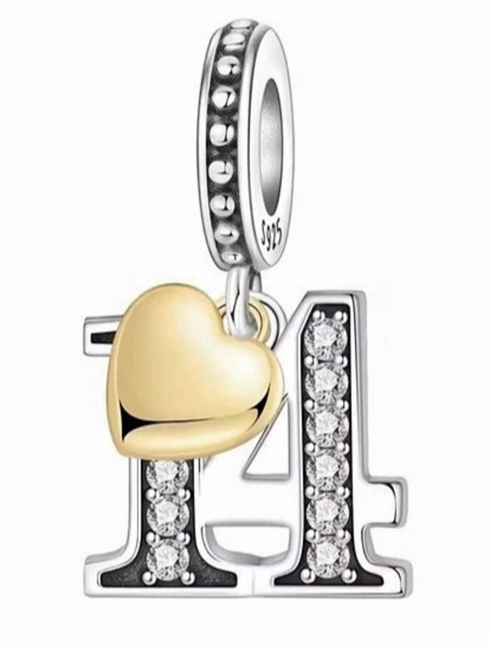 New Silver & Gold Number 14 Charm